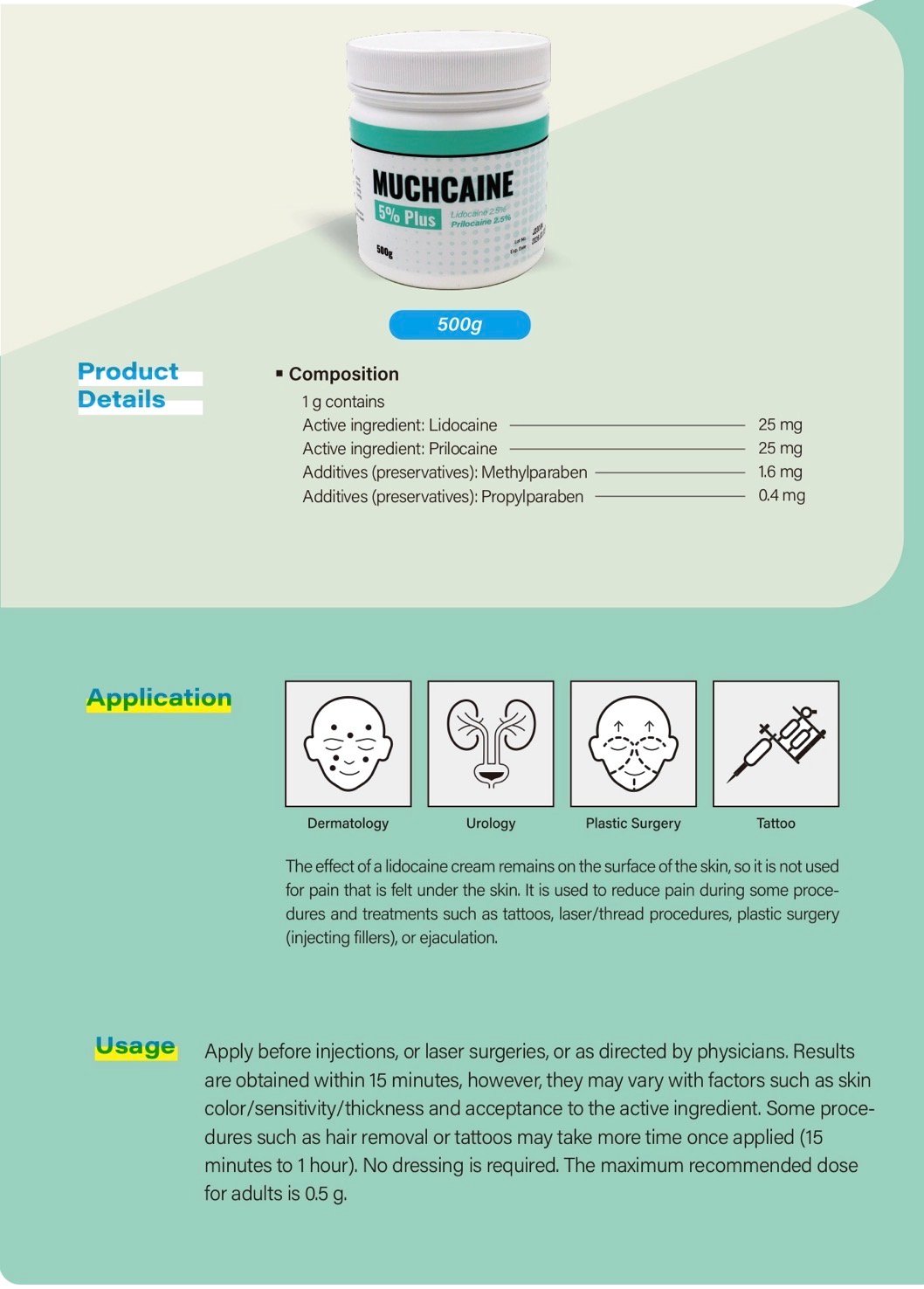 STRONG LONG LASTING - MUCHCAINE 5% (Plus) 500g Muchcaine Plus 5% Prilocaine - Image 2